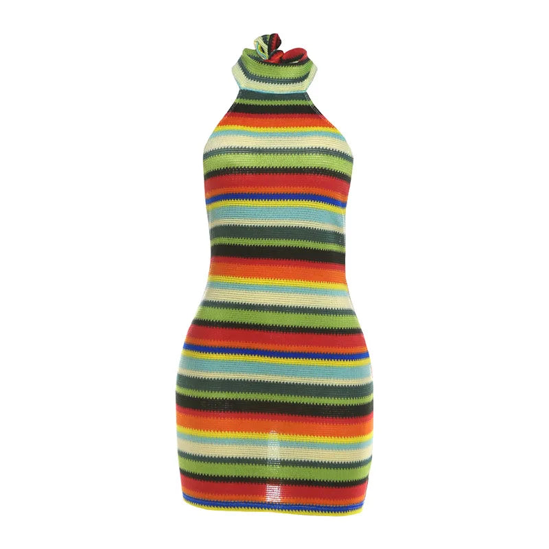 Multicolor Knit Halter Mini Dress