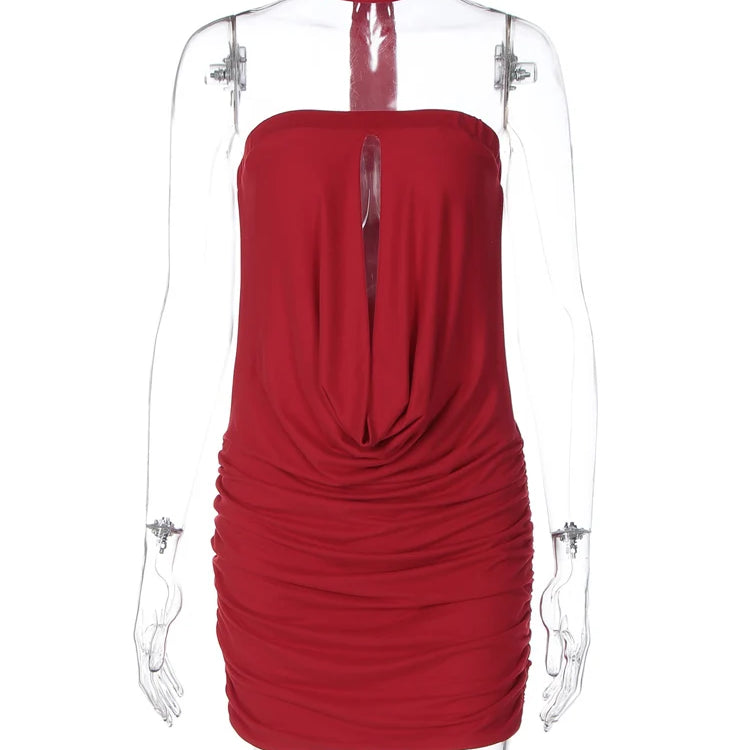 Sexy Red Hollow Out Mini Dress