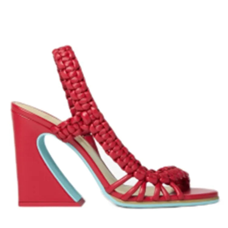 Slanted Braid Strapped Style Pump Sandals