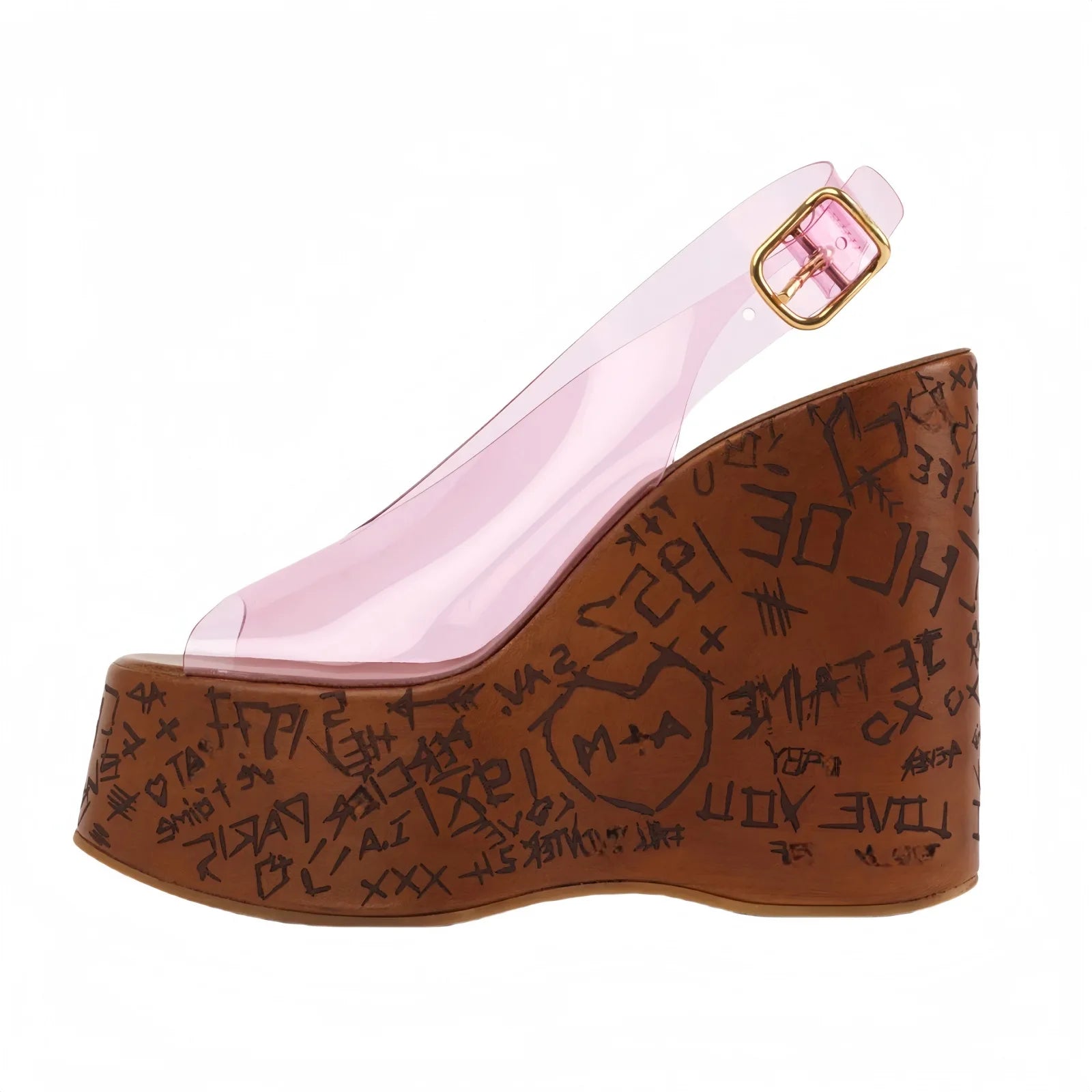 Transparent Graffiti Print Wedges Sandals