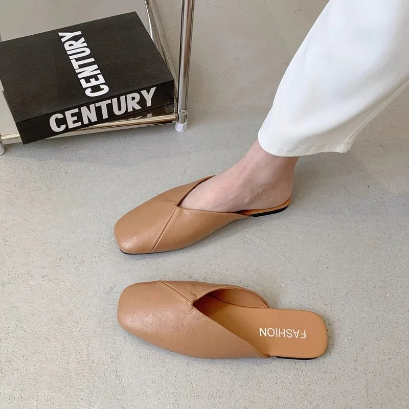 Square Toe Flat Mules Shoes