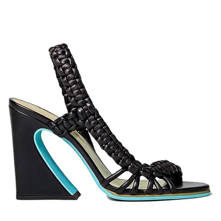 Slanted Braid Strapped Style Pump Sandals