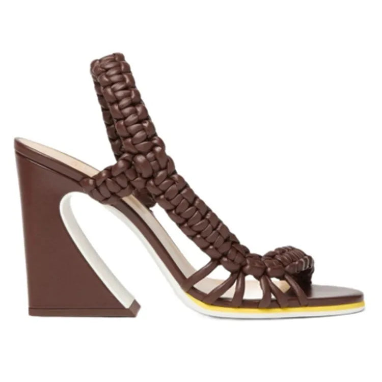 Slanted Braid Strapped Style Pump Sandals
