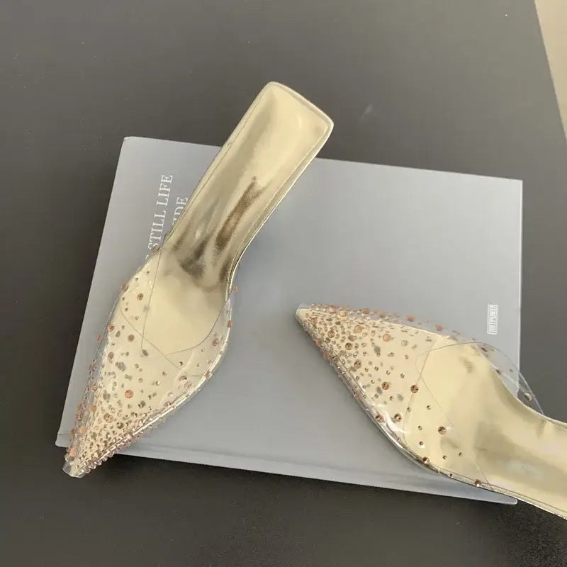 Rhinestone Transparent Mules Pump Shoes