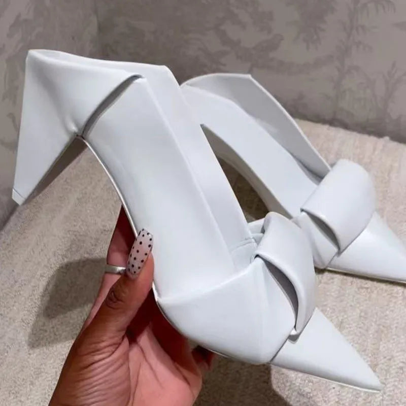 Origami Bow Pointed Toe Mule Heels