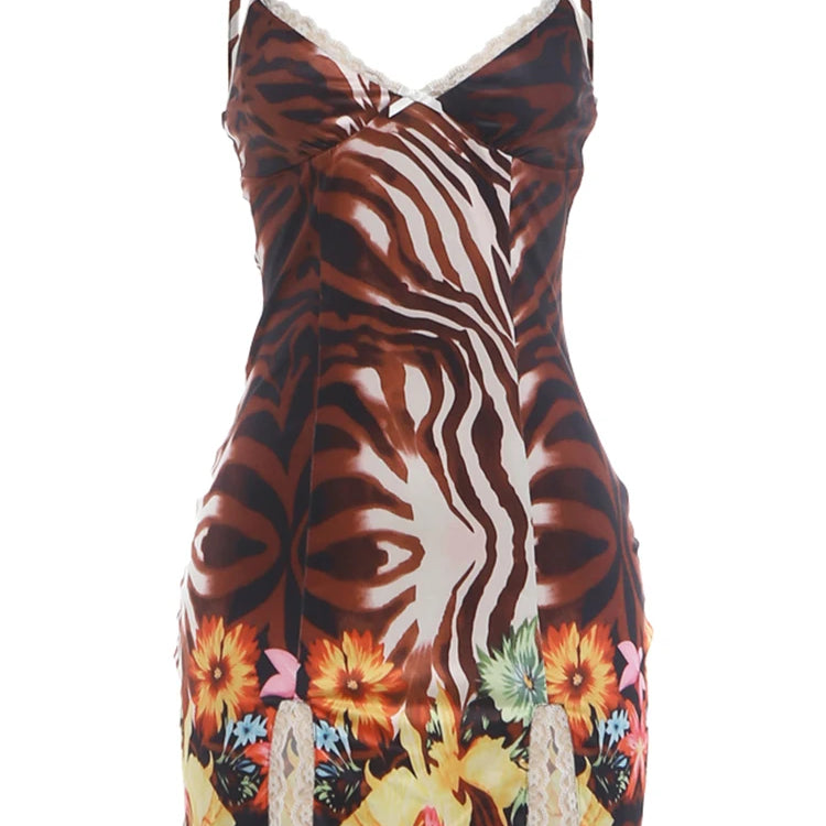 Flower Lace Patchwork Slitted Mini Dress