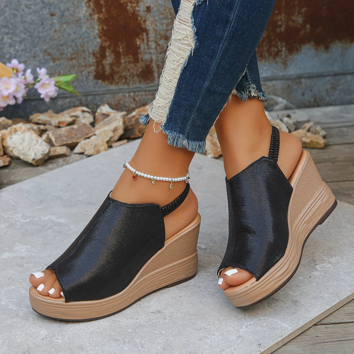 Casual Roman Style Leather Wedges Sandals