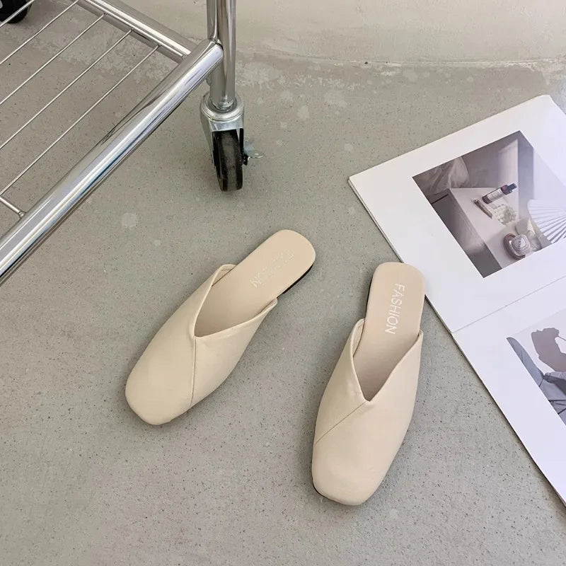 Square Toe Flat Mules Shoes