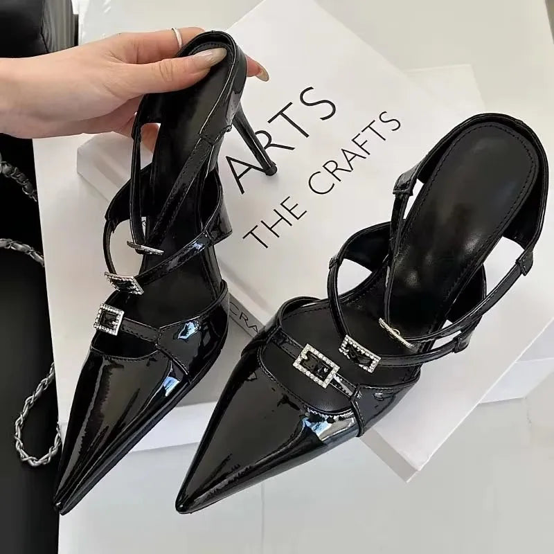 Pointed Toe Leather Mules Pump Shoes