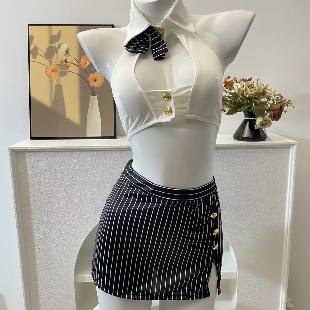 Black White Stripes Skirt Lingerie