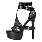 Fishnet Ankle Strap Platform Heels Sandals
