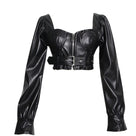 Black Leather Square Neck Crop Jacket