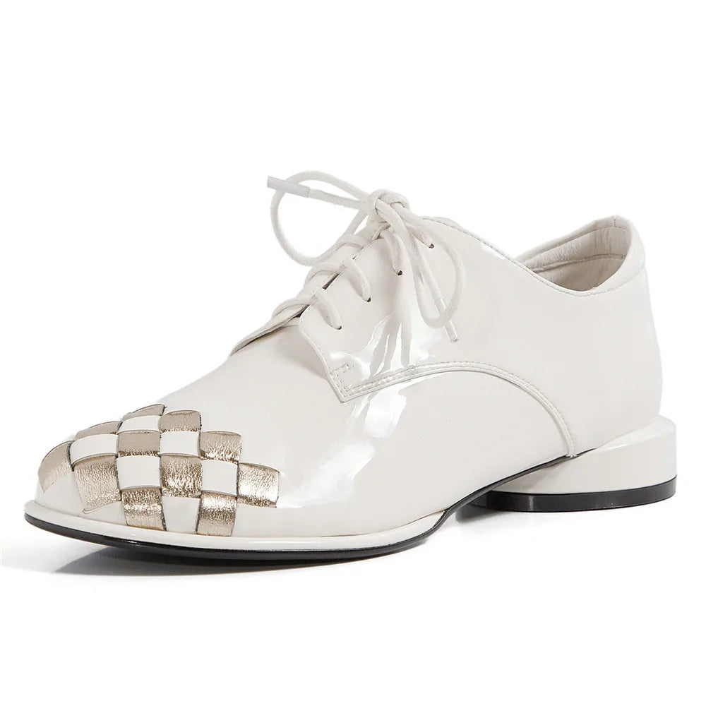 Checkered Toe Patent Leather Shoes