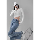 Buttons High Waist Straight Wide-Leg Jeans