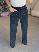 Rhinestone High Waist Straight Jeans