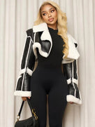 Textured Patchwork Faux Fur Jacket