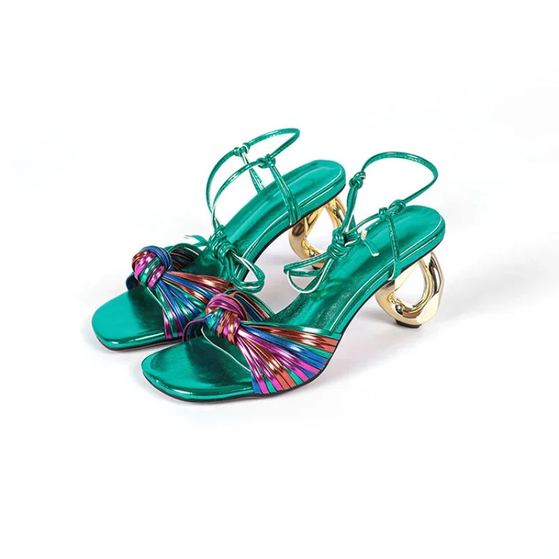 Square Toe Knotted Button Heels Sandals – Maimoco