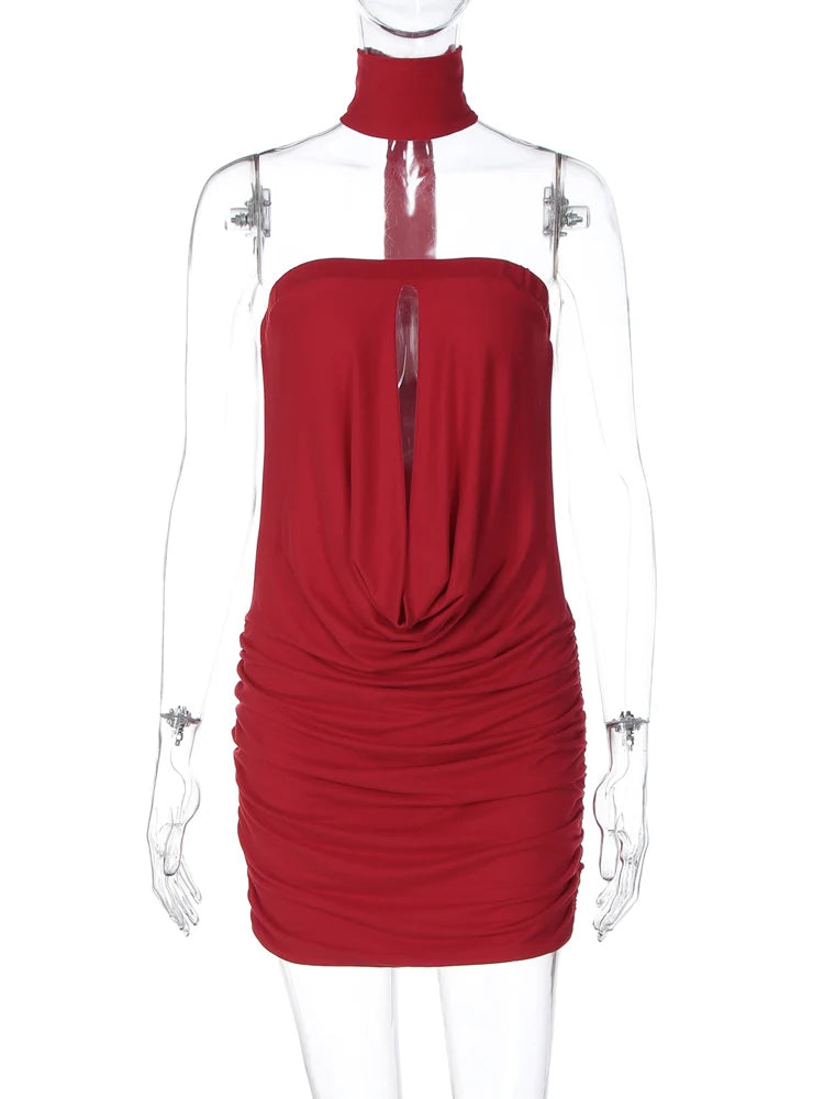 Sexy Red Hollow Out Mini Dress