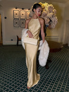 Satin Halter Backless Long Dress