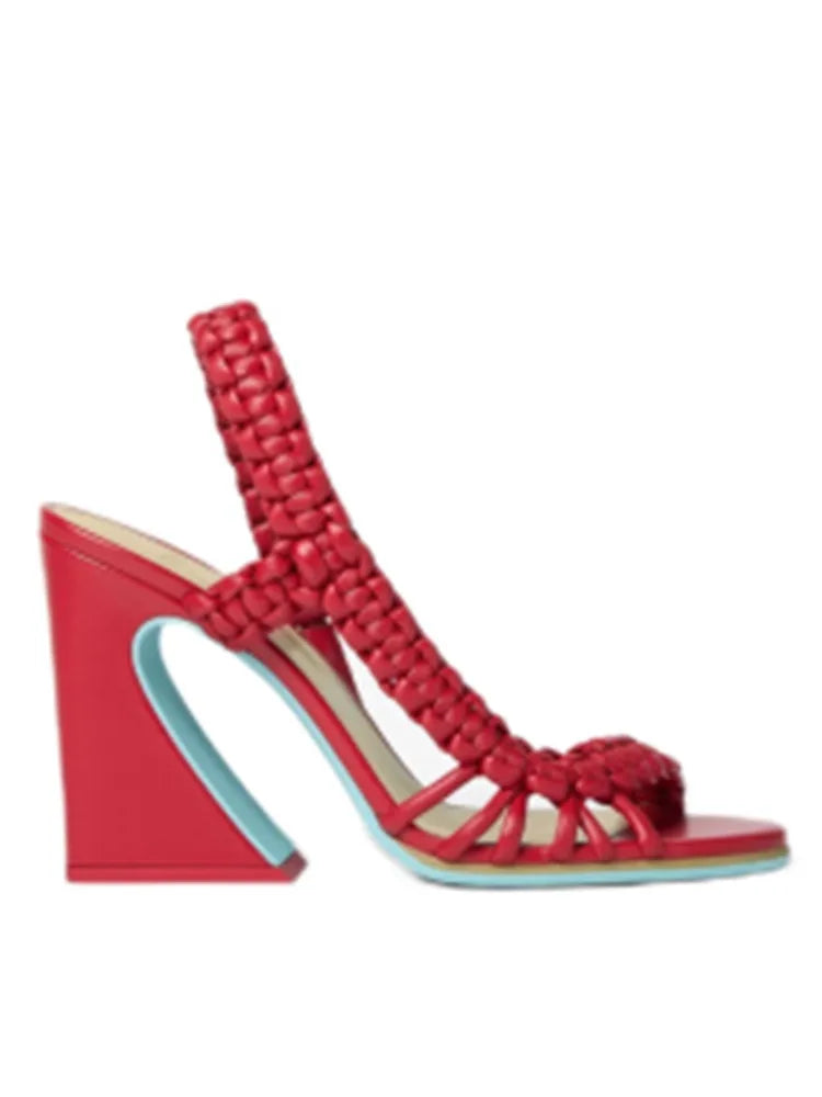 Slanted Braid Strapped Style Pump Sandals