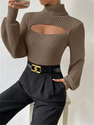 Hollow Front Style Turtleneck Sweater