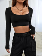 Long Sleeve Square Collar Crop Top