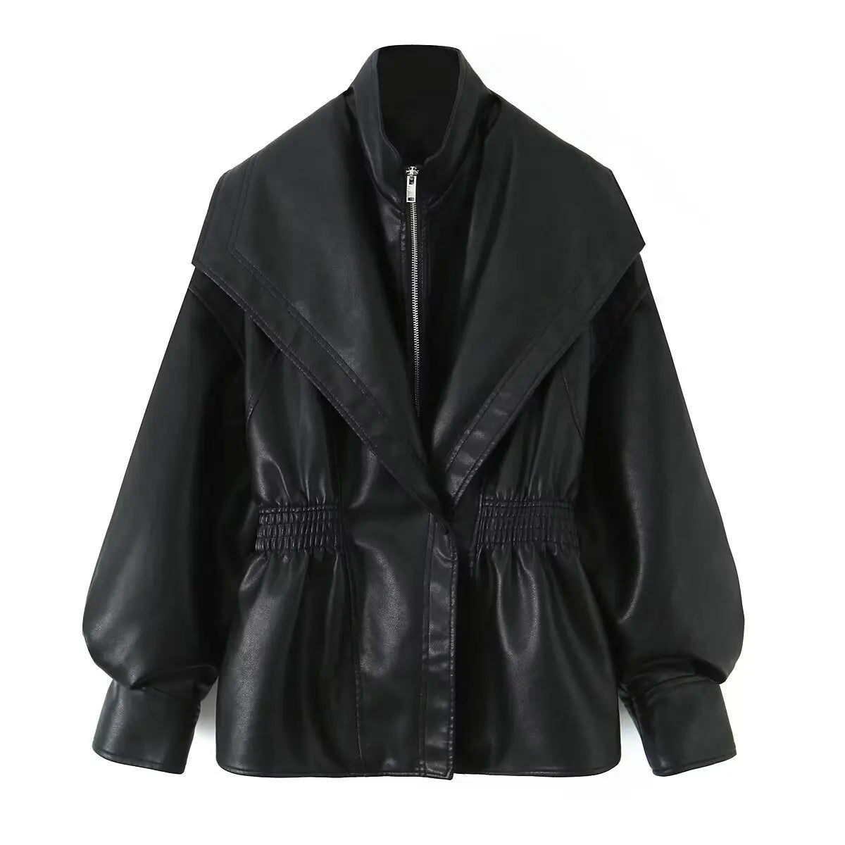 Lapel Zipper Cinched Leather Jacket