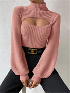 Hollow Front Style Turtleneck Sweater