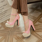 Platform Mixed Color Buckle Heels Shoes