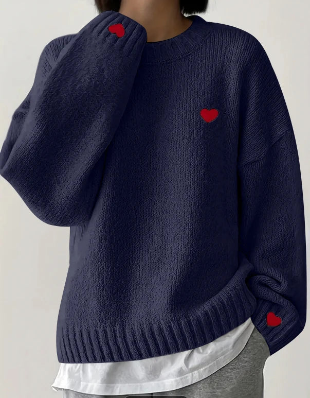Red Heart Embroidery Knitted Sweater
