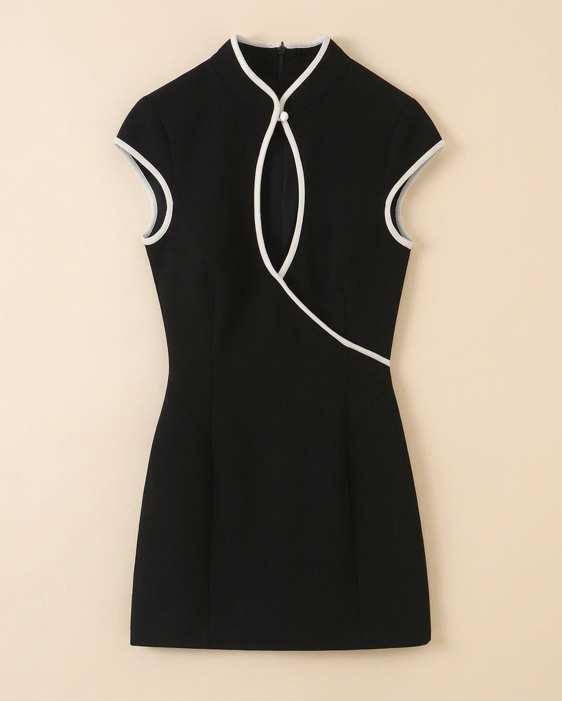 Hollow Out Stand Collar Mini Dress