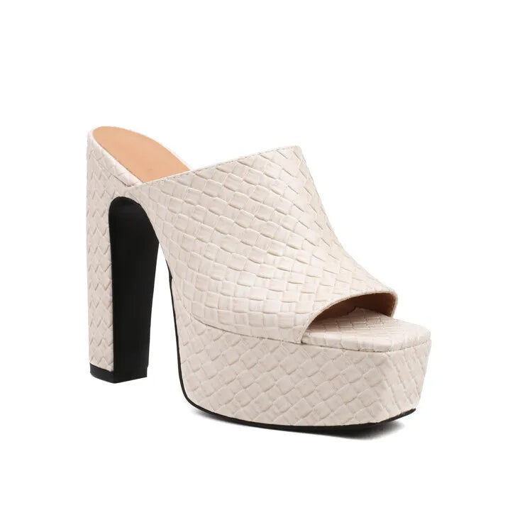 Woven Pattern Wide Strap Pump Shoes