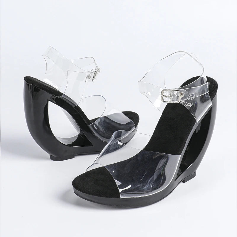 Transparent Buckle Strap Hollow Heels Sandals