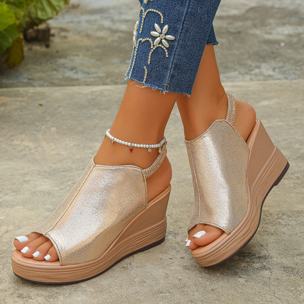 Casual Roman Style Leather Wedges Sandals