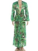 Lantern Sleeve Tiger Stripe Maxi Dress