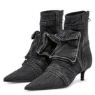 Washed Denim Pocket Thin-Heels Boots