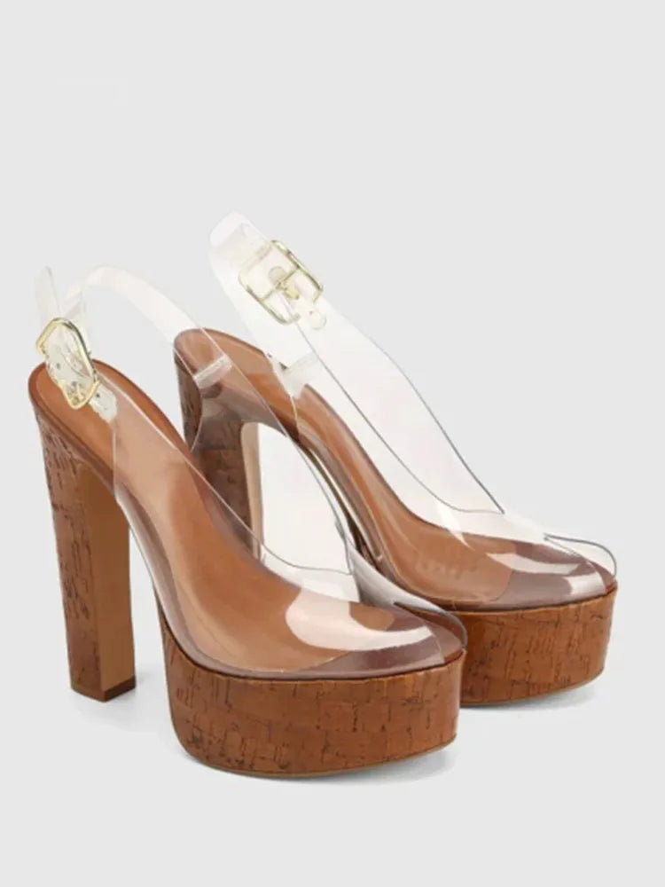 Transparent Upper Square Heels Sandals