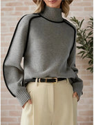 Three-Dimensional Striped Turtleneck Sweater