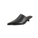 Pointed Toe Leather Mules Kitten Shoes