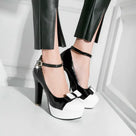 Platform Mixed Color Buckle Heels Shoes