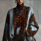 Patchwork Leopard Turtleneck Sweater