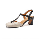 Square Toe Leather Chunky Heels Shoes