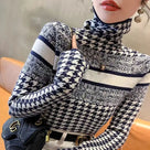 Geometric Pattern Turtleneck Slim-Fit Tops