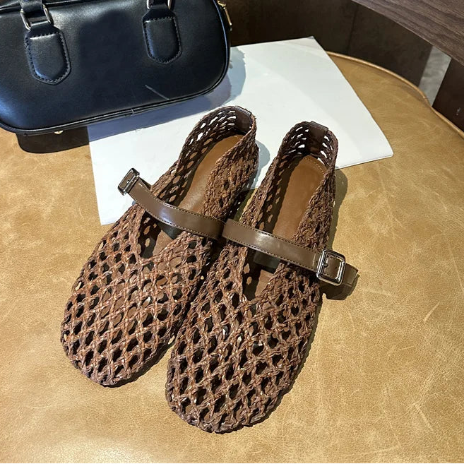 Weave Hollow Out Mesh Flat Sandals
