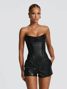 Faux Leather Back Lace-Up Bustier