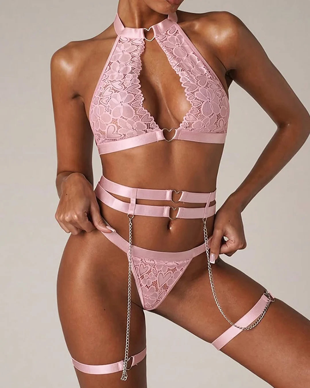 Chain Floral Halter Neck Lingerie