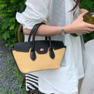 Structured Trapezoid Rattan Handbag
