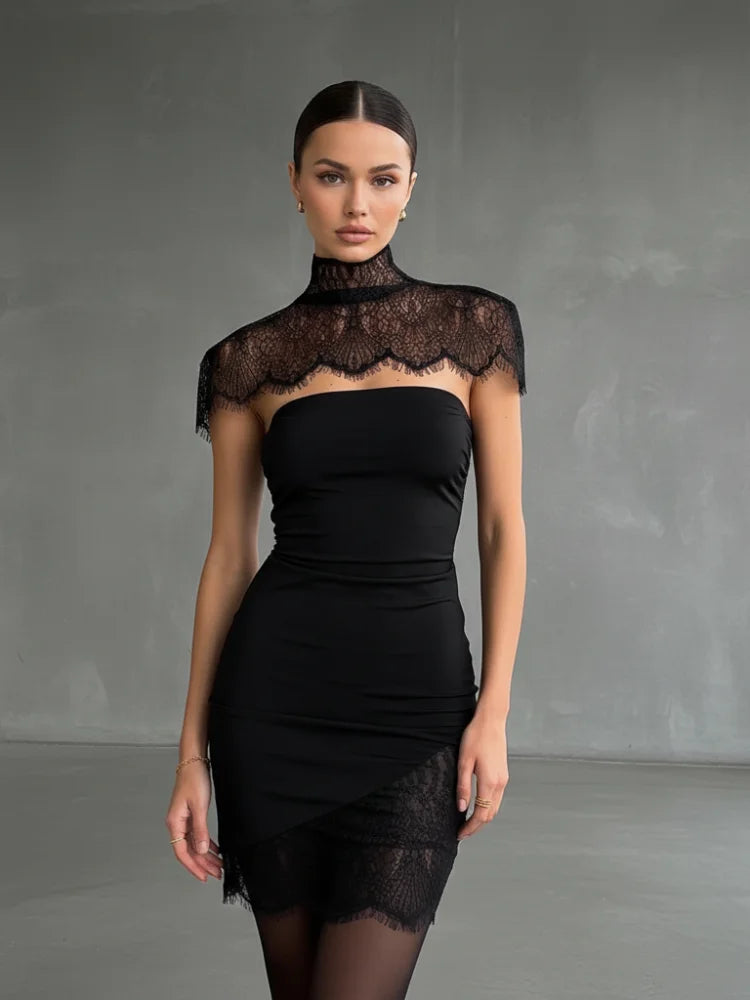 Black Lace Detachable Collar Mini Dress Maimoco Black Lace Detachable Collar Mini Dress Maimoco