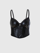 Punk Style Leather Cross Ring Crop Top