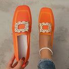Appliques Square Toe Flat Shoes